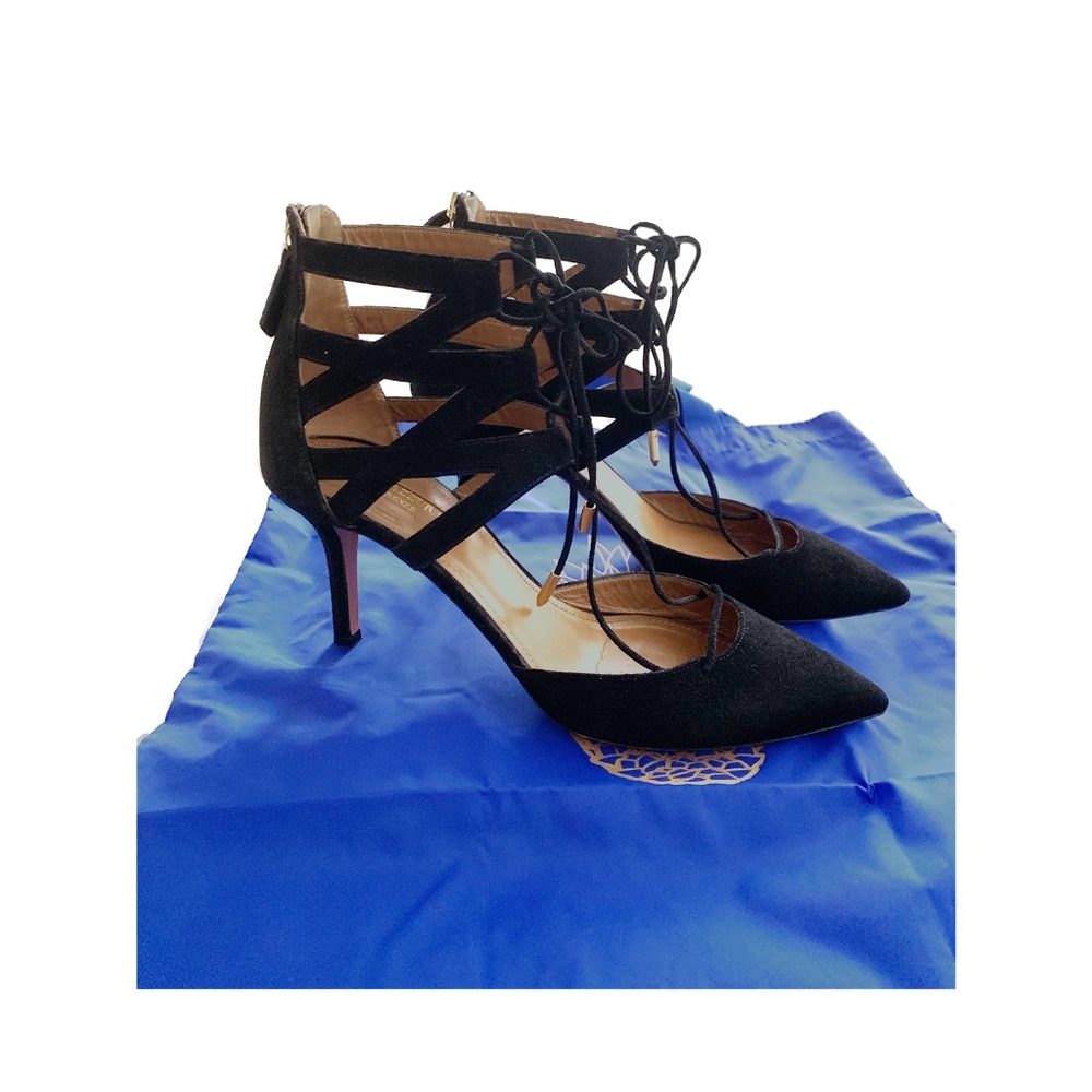 Aquazzura Black Suede Belgravia Pump Size 38